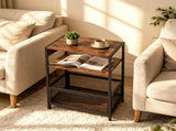3-Tier Industrial Side with Charging Station, 2 AC Outlets USB Type-C Port Rustic Brown End 25342236