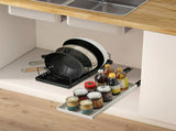 Adjustable Carbon Steel Sliding Cookware Storage Rack, Anti-Rust Pull Out Pan Lid Holder for Cutting 99423598