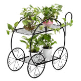 ZNTS Paint With Handle Cart Shape 2 Layer Plant Stand Black 98903274