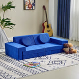 14-Piece Modular Kids Sofa All-Sponge Construction Blue Corduroy Free Combination Design 62886901