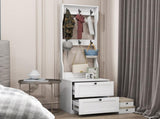 2-in-1 Coat Rack and Nightstand,Wood Bedside/Entryway Storage Organizer with Drawer & Hooks, W331P280719