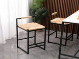 Set of 2 Water Hyacinth Woven Bar Stools with Back Support Counter Height Dining Chairs for Kitchen, W1757104751