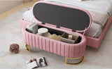 Elegant Upholstered Velvet Storage Ottoman with Button-Tufted,Storage Bench with Metal Legs for N733P208522H