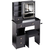 Small Size Left Drawer Desktop Vanity Table Cushioned Stool, 2 AC2 USB Power Station, Hair dryer W936P202460