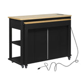 K&K 47 inch Kitchen Island with Extendable Dining Table, Rubber Wood Veneer Kitchen Table with N707P215327B