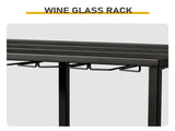 Black Outdoor Table with Double-Tier Side Shelf, Storage Basket & Wine Glass Rack, Iron Patio 84885275