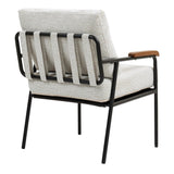 Modern Accent Chair with Natural Wood Armrests Black Metal Frame, Light Beige Upholstered Seat W2215P248476