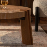 Wood Round Coffee Table for Living Room, Rustic Natural Coffee Table for Apartment, Easy Assembly W3158P297416