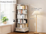 6 Tier Rotating Bookshelf, 360&deg Display Round Spinning Bookshelf with Wheels and Drawer, 85969050