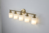 ZNTS 5-Light Golden Bathroom Vanity Light Fixture, Frosted Glass Shades, Modern Wall Mounted Lighting W1340P206702