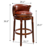 Seat height 29.5'' Cow top Leather Wooden Bar Stools, 360 Degree Swivel Bar Height Chair with Backs W2195135485