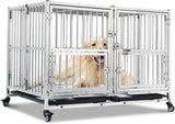 ZNTS Large Dog Crate 42 inch, High Anxiety Indestructible Stainless Steel Dog Kennel with Lockable 63578980