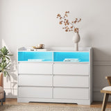 6 Drawer Dresser, White Dresser for Bedroom LED Lights, Modern Dressers & Chests of Drawers W132166406