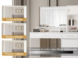 Vanity Desk with Mirror and LED Light Strip,Dressing Table with Large Drawer, 3 Level Storage W2386P233325