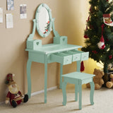 Kids Vanity Set with Mirror and Lights and Stool, 5 Storage Drawers, Pretend Play Princess Makeup 92849524
