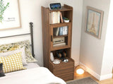 Tall Narrow Nightstand with Open Shelves, Glass Door Cabinet & 2 Drawers, Bedside Cabinet for Small W331P532626