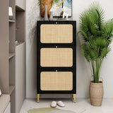 ZNTS Natural Rattan 3 Door Shoe Rack, Freestanding Modern Shoe Storage Cabinet, for Entryway W688106927