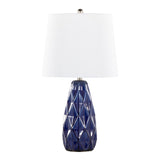 Hex 20" Contemporary Ceramic Accent Lamp in Estate Blue Ceramic, Polished Nickel and White Linen B202P224019