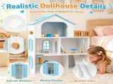 3-Floor Wooden Dollhouse for Kids, 5 Play Areas Pretend Play House with Movable Elevator & Stairs, 12701287