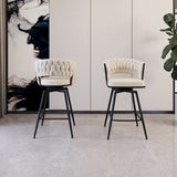 26" Bar Chair Soft cloth Woven Bar Stool Set of 2,Black legs Barstools No Adjustable Kitchen Island 55250138
