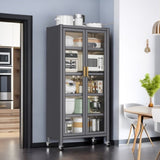 Open-door kitchen shelving Floor-to-ceiling multilevel household microwave storage cabinet bowls W509P164655
