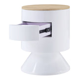 White High Gloss and Natural 1-drawer Drum Nightstand B062P185684