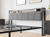 Queen Size Bed Frame, Storage Headboard with Charging Station, Solid and Stable, No Box Spring W840120029