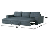 3 Seats Polyfiber Convertible Sleeper Sofa, Blue Grey B01682375