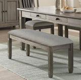 ZNTS Wood Frame Dining Bench 1pc Antique Gray Finish Frame With Neutral Tone Gray Fabric Seat B01143833