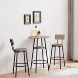 Round bar stool set with shelf, upholstered stool with backrest Grey, 23.62'' W x 23.62'' D x W1162101846