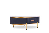 Modern Coffee Table White/Gray Sintered Stone Top & Gold With Drawer B091119902