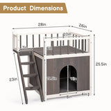 ZNTS 2-Story Wooden Feral Cat House Dog House for Outdoor and Indoor, Pet House with Stairs, Grey & White 10767951