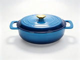 Cast iron 5QT cooking pot - Gradient blue - Includes two silicone gloves - Enamel pot 72431906