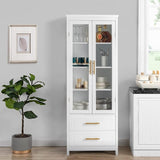 2 Glass Doors 2 Drawers Bathroom Standing Cabinet, Modern Style Bookcase, Household Storage Lockers, 80859839