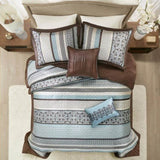 5 Piece Reversible Jacquard Bedspread Set Blue Queen B03597646