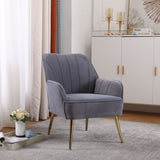 ZNTS Modern Mid Century Chair velvet Sherpa Armchair for Living Room Bedroom Office Easy Assemble W136165559