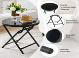 Outdoor Folding End Table with Tempered Glass Top, Black 92021317
