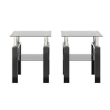 Set of 2, Modern Tempered Glass Tea Table Coffee Table End Table, Square Table for Living Room, W241104205