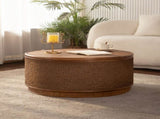 Round Rattan Coffee Table with Lift-Off Lid Storage, Hand-Woven Hemp Rope Trim, Boho-Chic Style, W3081P464721