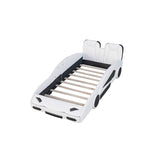 Twin Size Race Car-Shaped Platform Bed with Wheels, White WF297945AAK