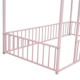 Twin Size Metal Bed House Bed Frame with Fence, for Kids, Teens, Girls, Boys, Pink MF304315AAH
