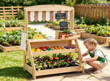 2-in-1 Kids Outdoor Mud Kitchen & Farmers Market Stand, Carbonized Fir Wood Pretend Grocery Store 38364671
