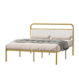 Metal Steel Platform Bed Frame with Upholstered Headboard cushion - Gold W2992P233415
