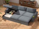 Convertible Corduroy L-shaped Sectional Bed With Storage & Cup Holder Armrest Modern Sleeper 38960877