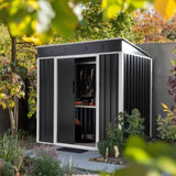 6 x 4 FT Outdoor Storage Shed, Metal Garden Storage House with Slanted Roof & Double Sliding Doors 72279813