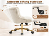 Teddy Fabric Swivel Office Chair, Adjustable Height with Casters, Tufted Backrest, Gold Metal Base, 09258532