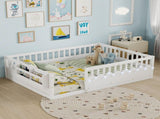 Full Montessori Floor Bed Frame with High Rails, Wood Kids Floor Beds with Light and Storage Shelf, W2593P445207