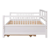 Full Size Daybed Wood Bed with Twin Size Trundle,White WF295131AAK