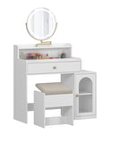 White Vanity Desk with 360&deg Rotated Mirror and Adjustable Lights, Girls Makeup Vanity Table with W1706P236678