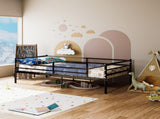 Twin Size Metal Bed Frame for Kids, Low Profile Platform Bed with Surrounding Guardrails and Metal W5635P548292
